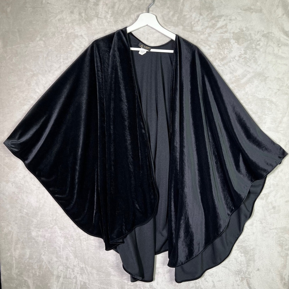 A.Brod Shawl Velvet One Size Black Open Front Drape Wrap Cape Whimsigoth Witchy